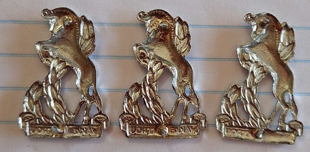 LOT OF 3 X SADF REGT BLOEMSPRUIT COLLAR BADGES - ALL SCREWS LUGS AND PINS INTACT