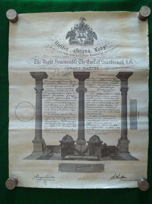 masonic freemason certificate C.J. Ferguson - Rhodesia