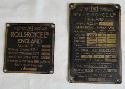 Rolls Royce Aircraft Engine Plates