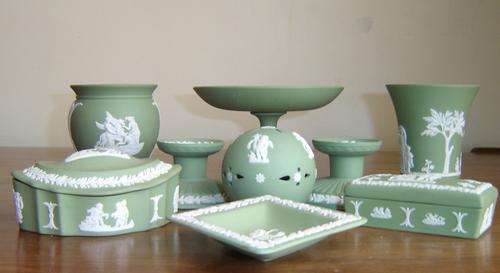 Wedgwood green Jasperware group