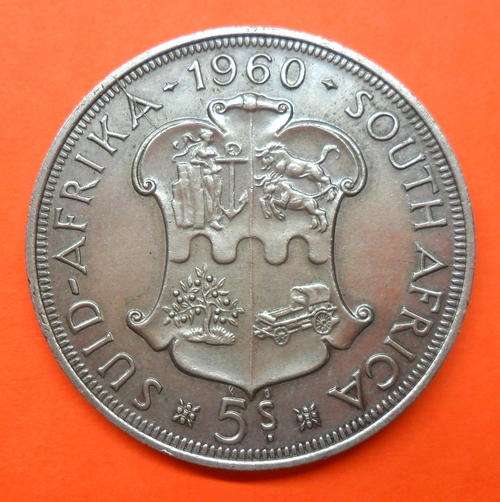1960 SAU 5 Shillings (Crown) 0.500 Silver Metal Content