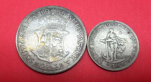 1955 Union of South Africa 2 1/2 S + 1S Combo! 0.500 Silver metal content