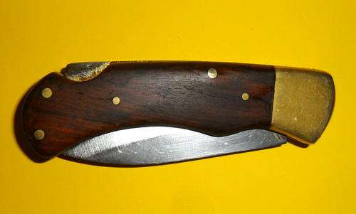 Brass & Wooden Handle Pocket Knife - Lockable Blade