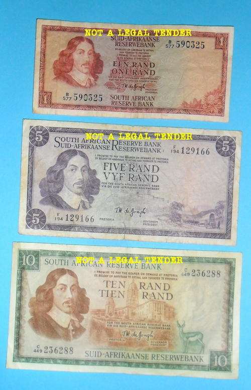 3 x South African Reserve Bank Notes (One bid for all!)