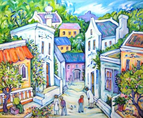 Bo Kaap small alley with Lions Head