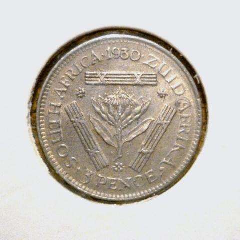 1930 South Africa GEOV Threepence - Certifiable Specimen - AUNC