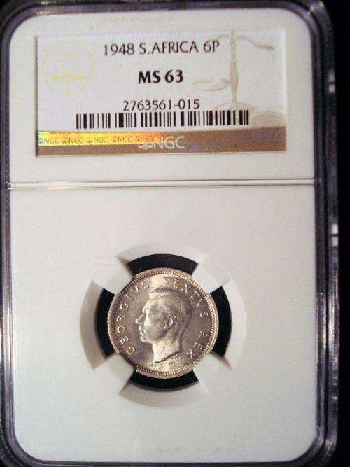 1948 GEOVI SIXPENCE NGC MS63 - TIDY SPECIMEN!