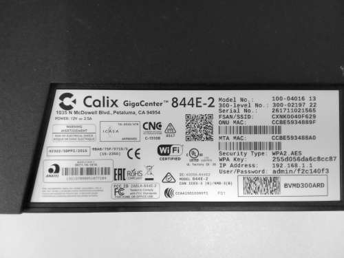 Calix GigaCenter 844E-2 Router | Gigabit LAN and WAN | Wi-Fi 2.4GHz and 5GHz | Guest SSID