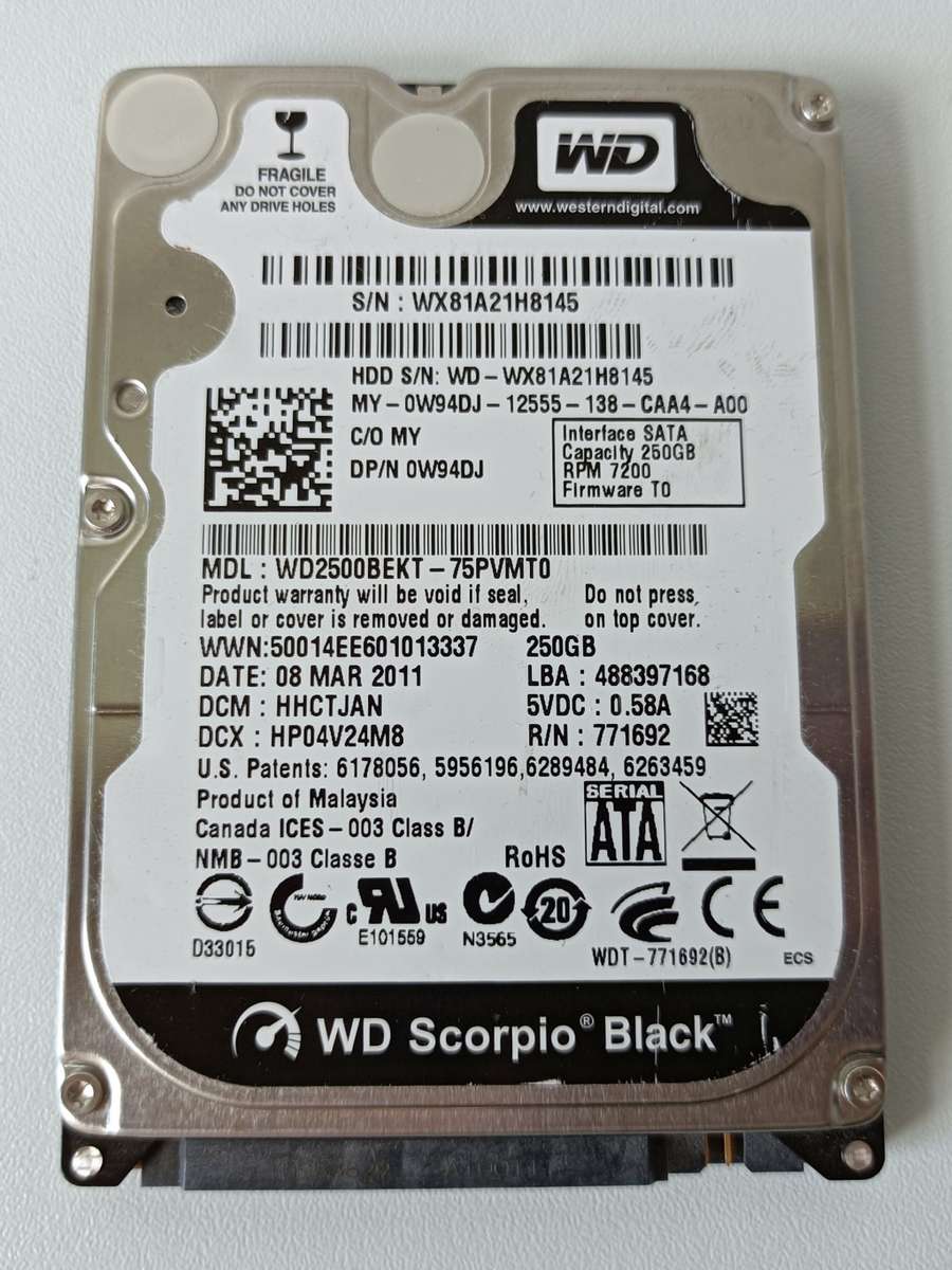 Western Digital | Scorpio Black | 250GB | 7200RPM | 2.5` SATA HDD