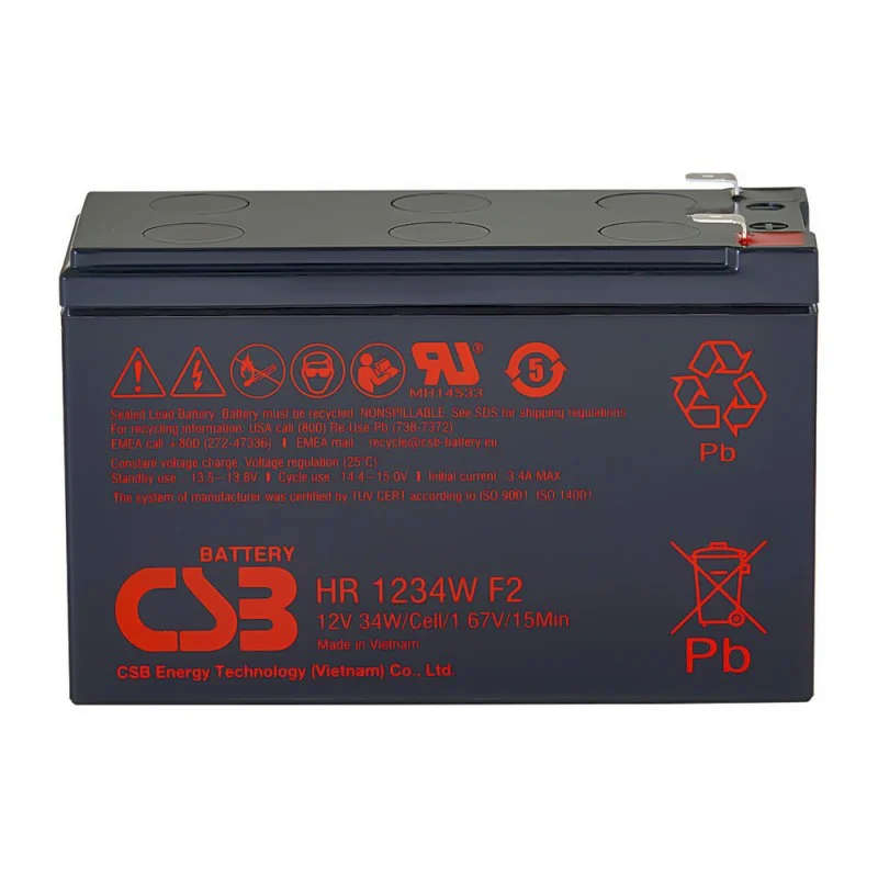 CSB high quality 12V 9AH batteries. Model HR1234W F2. (1 month old)