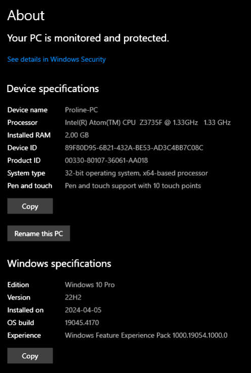 Proline PC on Stick | Windows 10 Pro, HDMI, USB, microSD, Wi-Fi, 7th gen