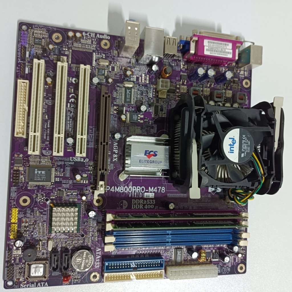 ECS socket 478 DDR1 and DDR2 motherboard with CPU and RAM | Retro XP/98