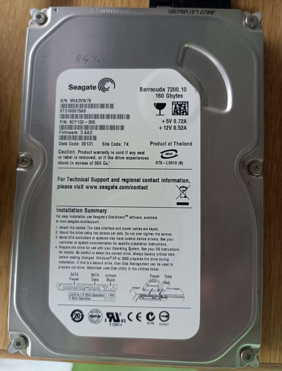 Seagate 160B HDD | 75mb/s read and write | 84% health
