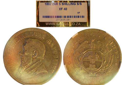 ZAR  1892  5 SHILLING GRADED XF40