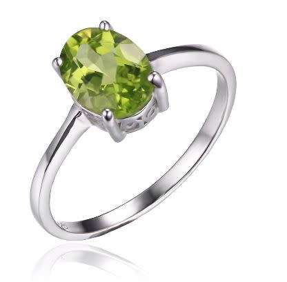 Oval 1.4ct Natural Green Peridot Birthstone Solitaire Ring. Size N
