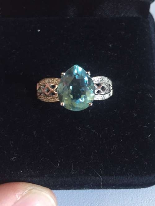 LUXURIOUS 3.35CT BLUE AQUAMARINE & SAPPHIRE PEAR STERLING SILVER 925 RING SIZE N