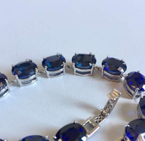 73.45CT LAB CREATED KASHMIRE BLUE SAPPHIRE OVAL STERLING SILVER 925 BRACELET LENGTH 8 INCHES