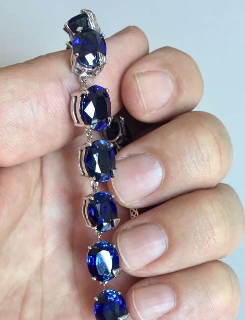 73.45CT LAB CREATED KASHMIRE BLUE SAPPHIRE OVAL STERLING SILVER 925 BRACELET LENGTH 8 INCHES