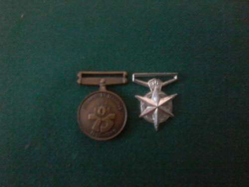 SAP Pre-1994 Pair of Mess Dress Miniature Medals ( 75th Anniversary Medal + Anti-Terrorism Star).