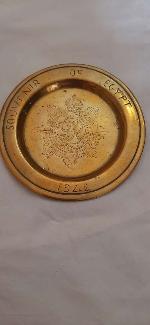 **ORIGINAL- World War II British RASC Engraved Brass Shell Trench Art Plate (11cm x 11cm).**