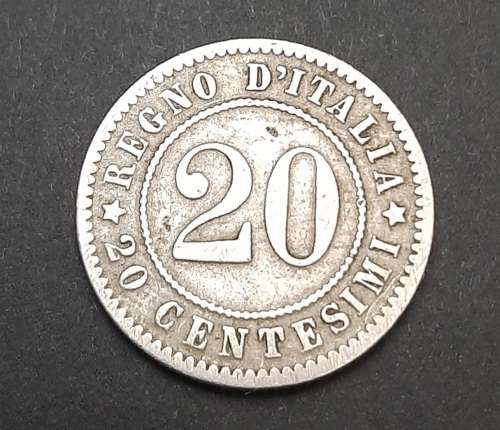 ** ORIGINAL- 1894 Italy 20 Centesimi Coin .**