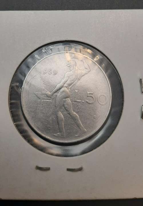 **ORIGINAL: Post-War 1954 Italy 50 Lire Coin (Sealed)  .**