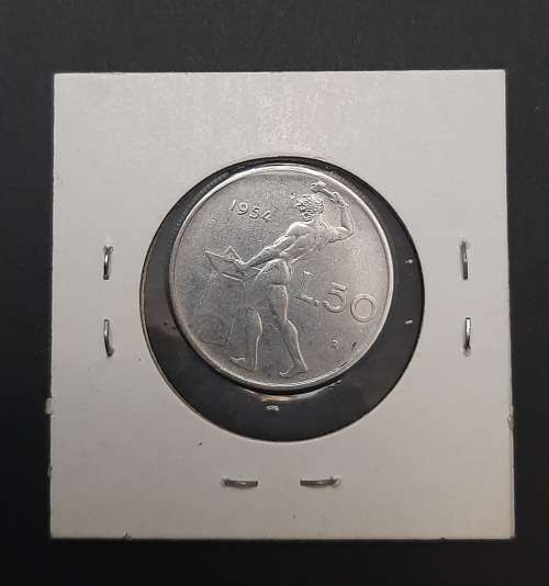 **ORIGINAL: Post-War 1954 Italy 50 Lire Coin (Sealed)  .**
