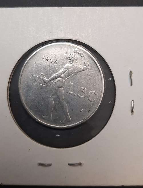 **ORIGINAL: Post-War 1954 Italy 50 Lire Coin (Sealed)  .**