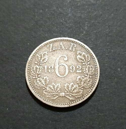 ** 1892 Z.A.R. Silver Kruger 6 Pence Coin (VF / F) .**