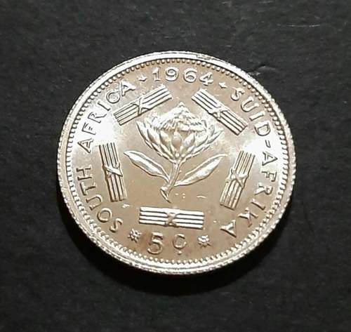 ** MINT : 1964 South Africa Silver 5 Cent Coin (Uncirculated) #1 **