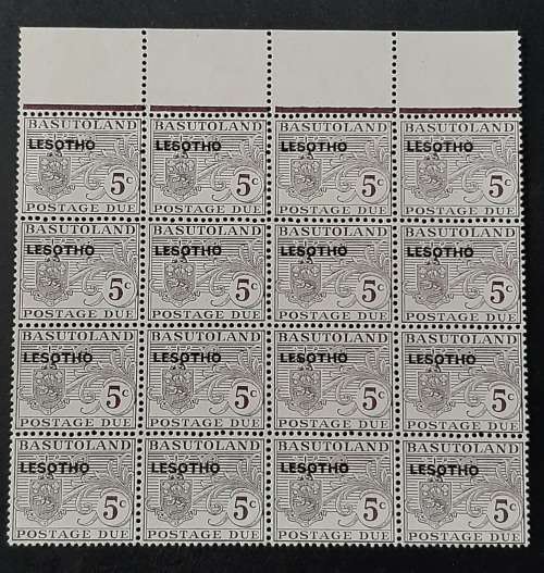 ** 1966 Basutoland Grey 5c Postage Due Lesotho Overprint Mint Block Sheet x16 Stamps.**