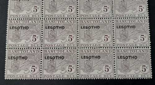 ** 1966 Basutoland Grey 5c Postage Due Lesotho Overprint Mint Block Sheet x16 Stamps.**