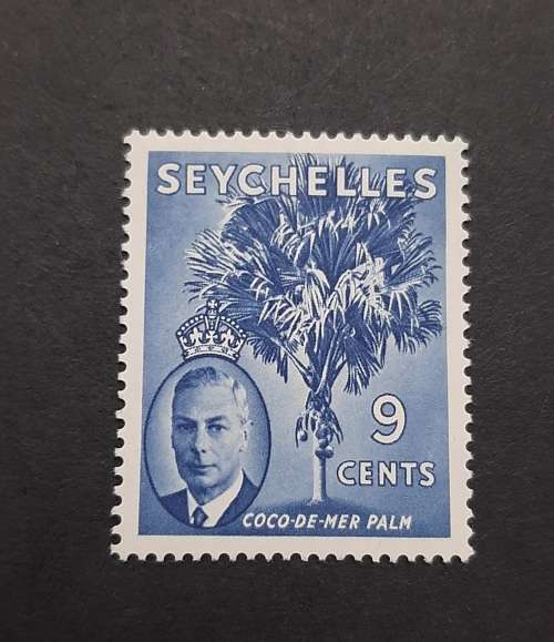 1952 Seychelles KGVI Blue 9 cents Coco-de-Mer Stamp