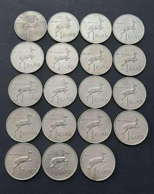 ** 1988 South Africa Bulk Lot of 19 x Nickel R1 Coins  [Circulated] (F/VG).**