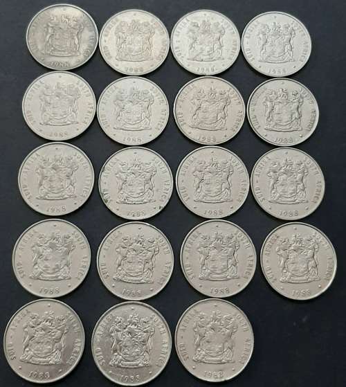** 1988 South Africa Bulk Lot of 19 x Nickel R1 Coins  [Circulated] (F/VG).**