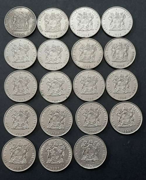 ** 1988 South Africa Bulk Lot of 19 x Nickel R1 Coins  [Circulated] (F/VG).**