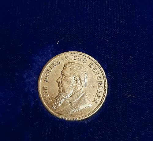 ** REPLICA : Gold-Plated 1896 Z.A.R Een Pond Coin w/ Presentation Case (Imitation).**