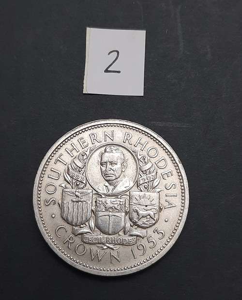 ** 1953 Southern Rhodesia (Rhodes Centenary) Silver 5 Shilling Coin #2  (VF).**