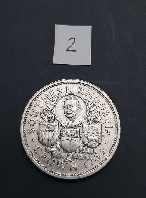 ** 1953 Southern Rhodesia (Rhodes Centenary) Silver 5 Shilling Coin #2  (VF).**