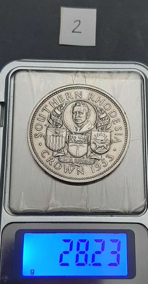 ** 1953 Southern Rhodesia (Rhodes Centenary) Silver 5 Shilling Coin #2  (VF).**