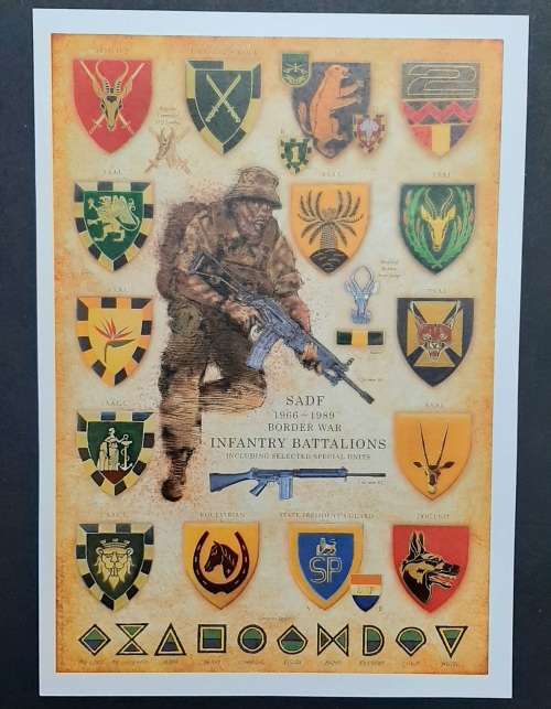 ** SADF Infantry Battalions (1966-1989) Insignia Poster on Cardboard (30cm x 21cm).**