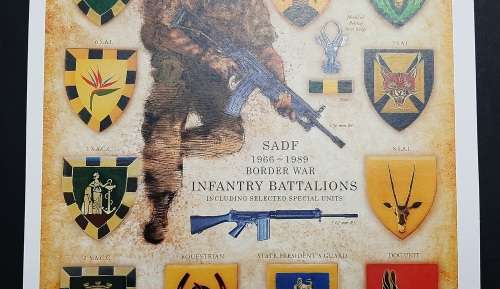 ** SADF Infantry Battalions (1966-1989) Insignia Poster on Cardboard (30cm x 21cm).**