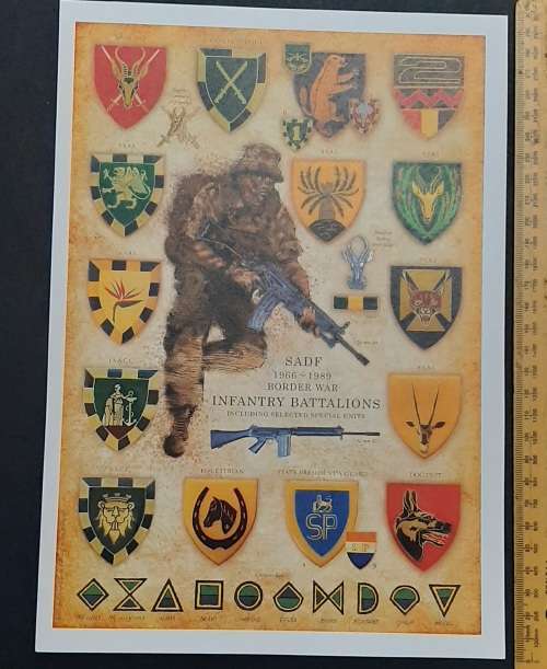 ** SADF Infantry Battalions (1966-1989) Insignia Poster on Cardboard (30cm x 21cm).**