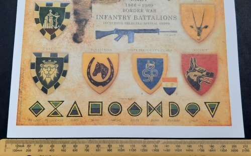 ** SADF Infantry Battalions (1966-1989) Insignia Poster on Cardboard (30cm x 21cm).**