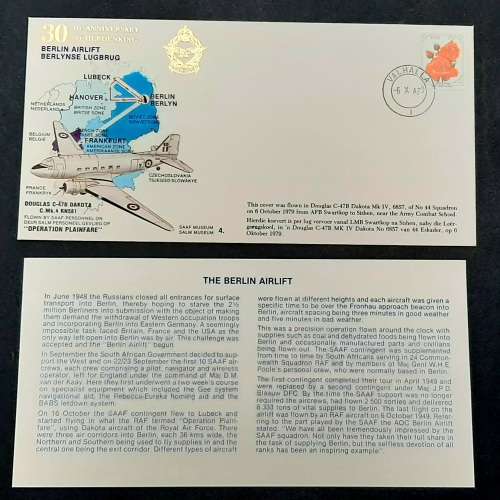 ** 30th Anniversary Berlin Airlift : South African Air Force FDC w/ Insert (6299 of 10 000).**