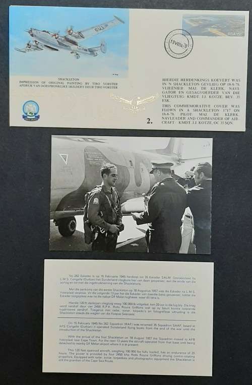 ** South African Air Force: 35 Squadron FDC w/ Original Photo of Pilot Major De Klerk .**