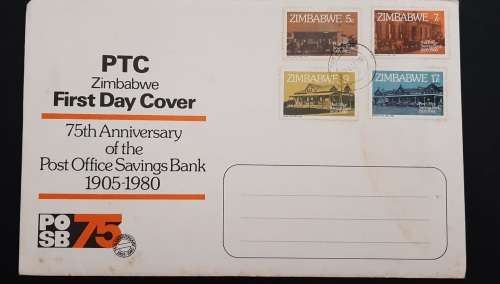 ** 1980 Zimbabwe 75th Anniversary Post Office Bank FDC w/ Insert Card.**