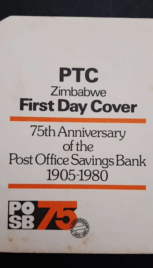 ** 1980 Zimbabwe 75th Anniversary Post Office Bank FDC w/ Insert Card.**