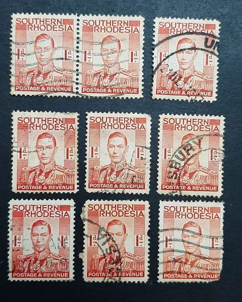 ** 1937 Southern Rhodesia KGVI 1d Stamps x9 (USED).**