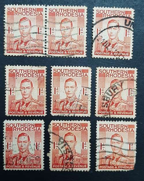** 1937 Southern Rhodesia KGVI 1d Stamps x9 (USED).**